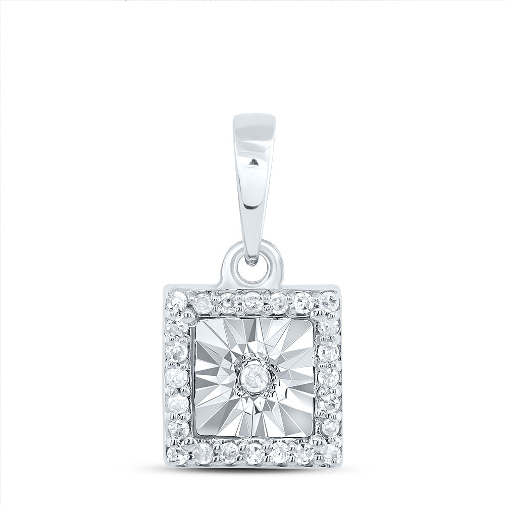 0.07 Ctw Natural Diamond Square Shape Pendant in 10k White Gold