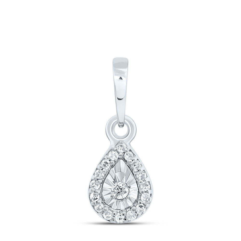 0.05 Ctw Natural Diamond Teardrop Center Illusion Setting Pendant in 10k White Gold