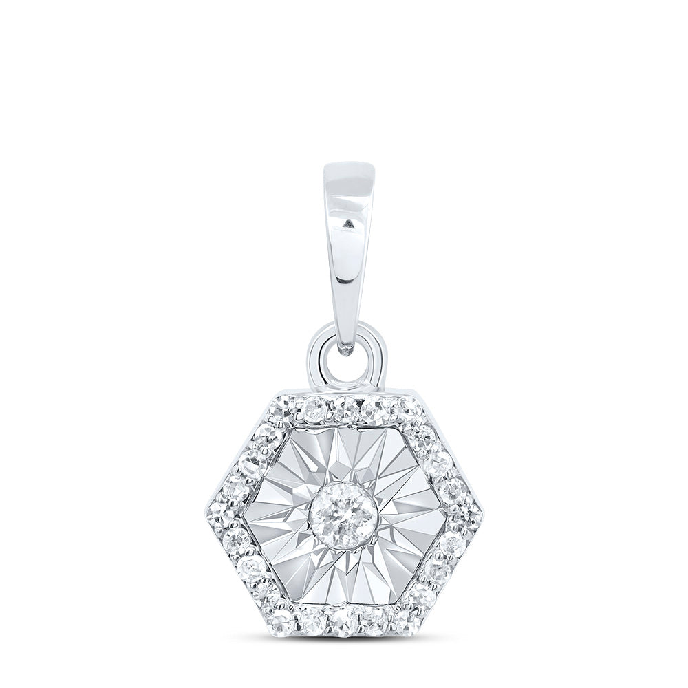 0.1 Ctw Natural Diamond Illusion Setting Center Hexagon Shape Pendant in 10k White Gold