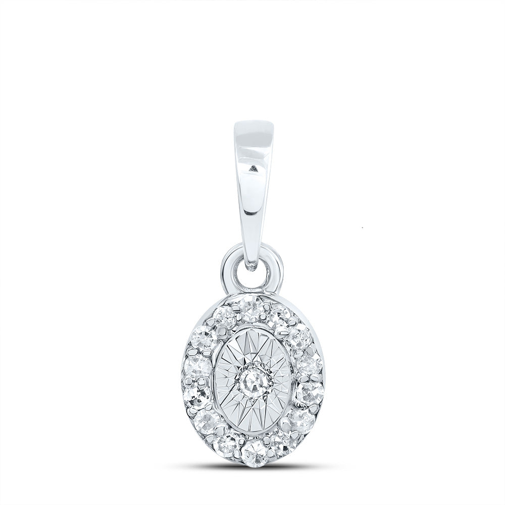 0.08 Ctw Natural Diamond Illusion Setting Center Oval Shape Pendant in 10k White Gold