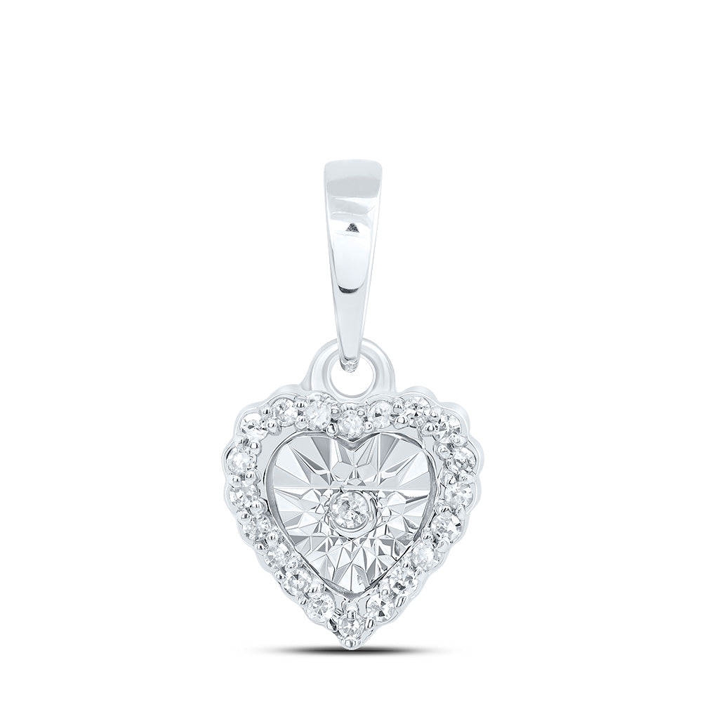 0.06 Ctw Natural Diamond Illusion Setting Center Heart Shape Pendant in 10k White Gold