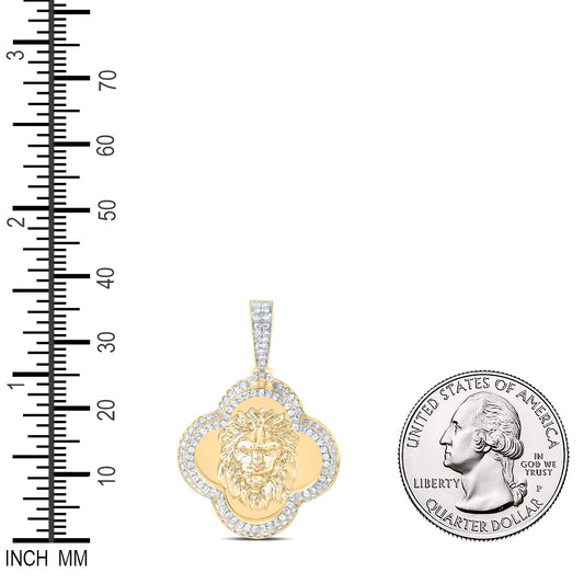 0.69 Ctw Natural Diamond Clover Left Lion Kind Head Pendant in 10k Yellow Gold