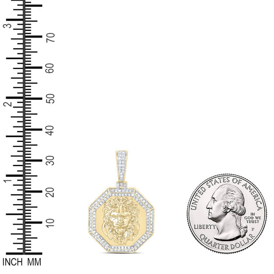 0.42 Ctw Natural Diamond Lion Head Medallion Animal Pendant in 10k Yellow Gold