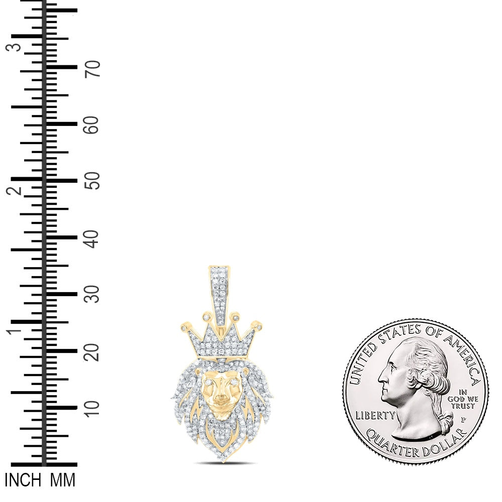 0.59 Ctw Natural Diamond Lion Head King Crown Pendant in 10k Yellow Gold