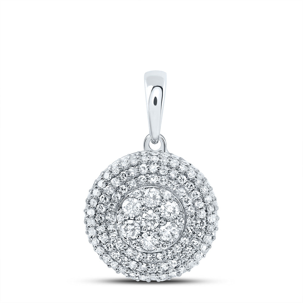 0.84 Ctw Natural Diamond Cluster Two Tone Round Shape Pendant in 10k White Gold