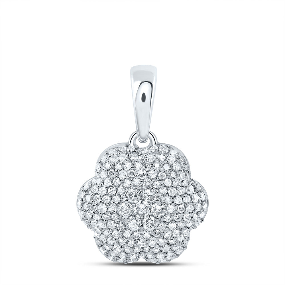 0.58 Ctw Natural Diamond Cluster Clover Pendant in 10k White Gold