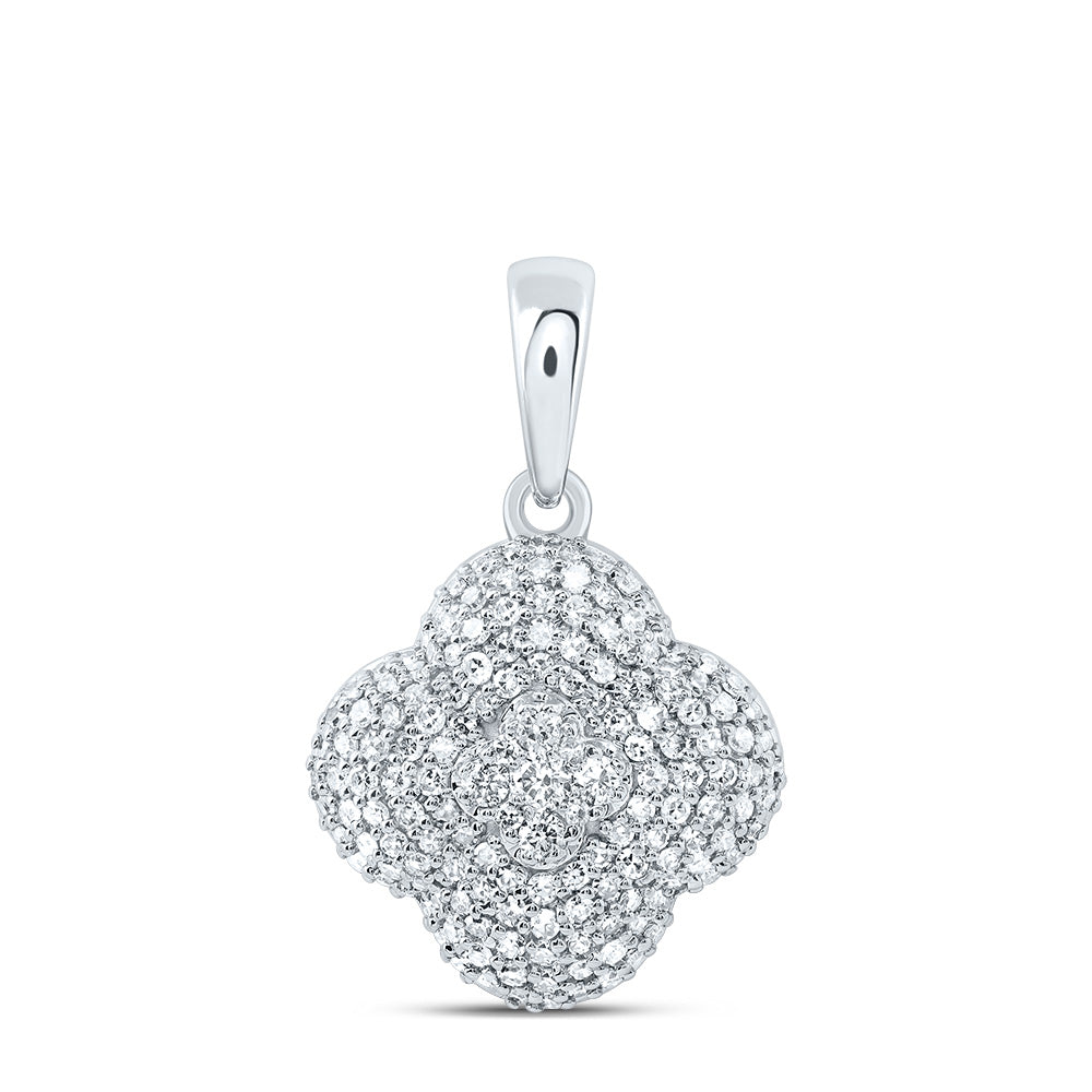 0.6 Ctw Natural Diamond Cluster Clover Pendant in 10k White Gold