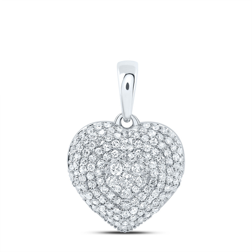 0.61 Ctw Natural Diamond Cluster Heart Pendant in 10k White Gold
