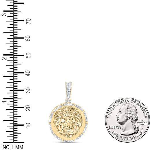 0.28 Ctw Natural Diamond Lion Head Medallion Animal Pendant in 10k Yellow Gold