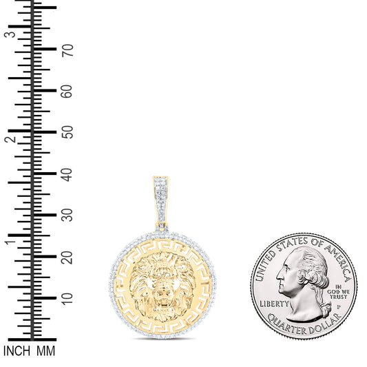 0.62 Ctw Natural Diamond Lion King Head Medallion Greek Pendant in 10k Yellow Gold