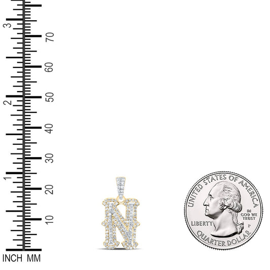 0.38 Ctw Natural Diamond Hiphop Initial Letter N Pendant in 10K Yellow White