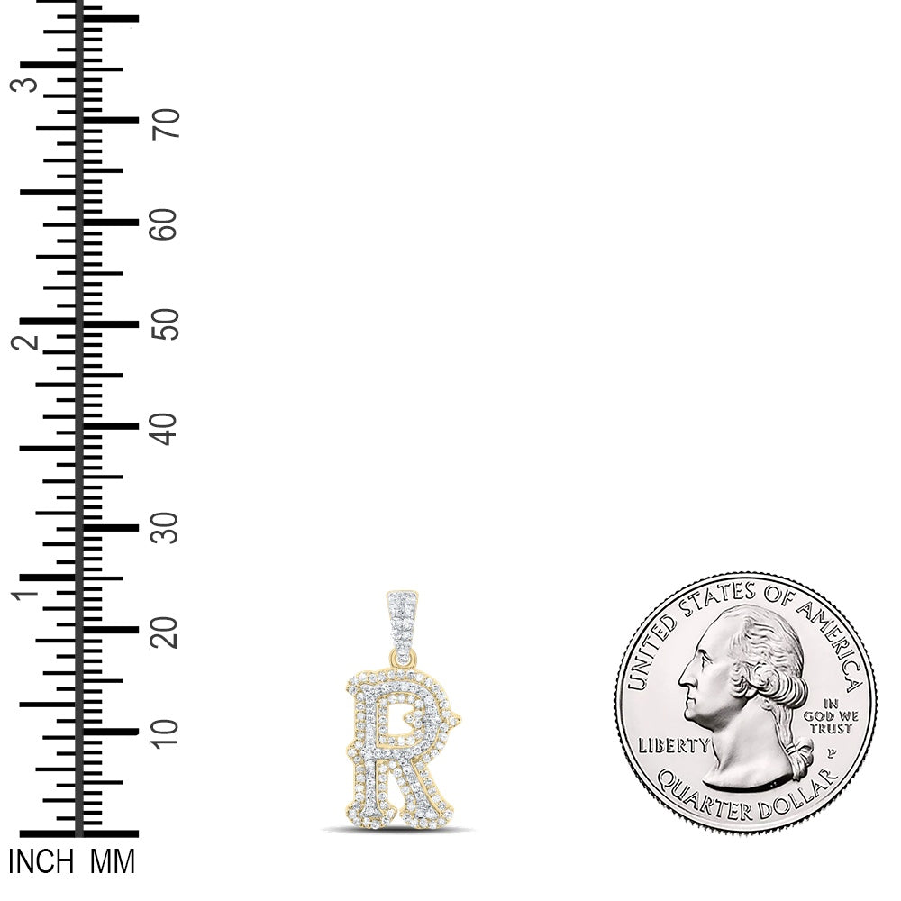 0.39 Ctw Natural Diamond Hiphop Initial Letter R Pendant in 10K Yellow White