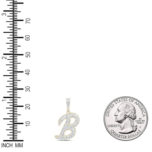 0.93 Ctw Natural Diamond Hiphop Initial Letter B Pendant in 10k Yellow Gold
