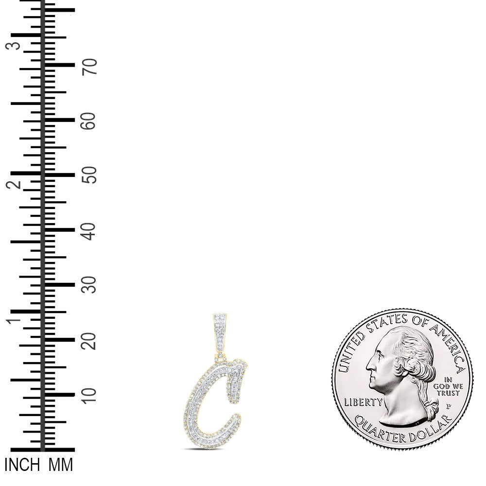 0.69 Ctw Natural Diamond Hiphop Initial Letter C Pendant in 10k Yellow Gold