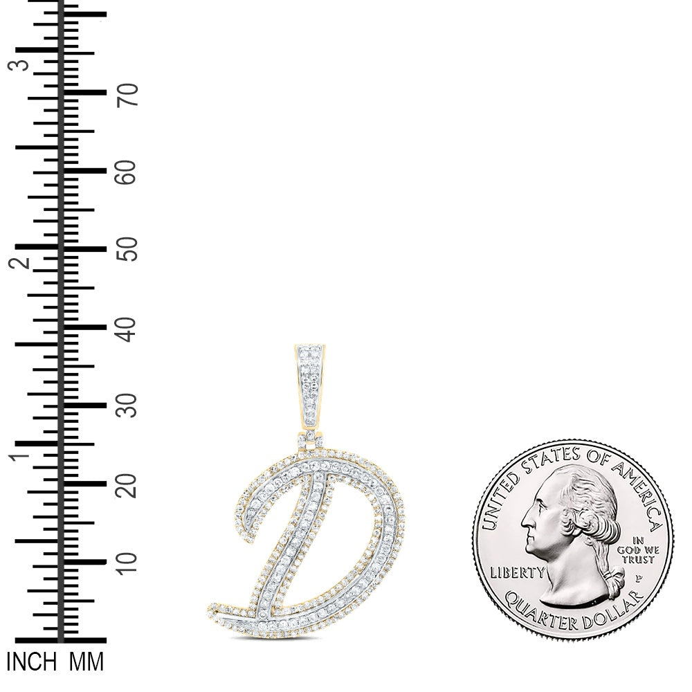 0.91 Ctw Natural Diamond Cursive Initial Letter Alphabet D Pendant in 10k Yellow Gold