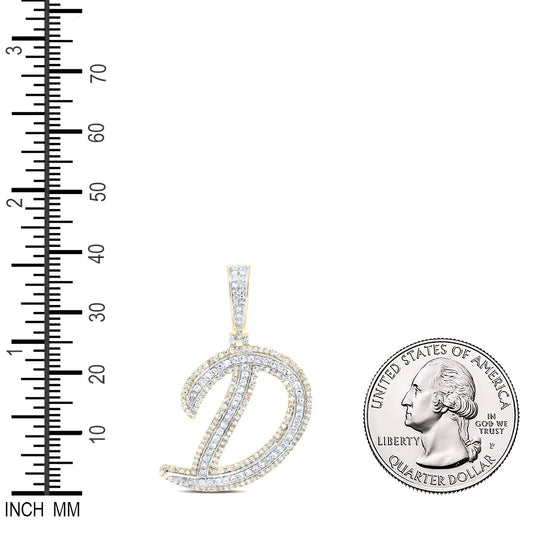 0.91 Ctw Natural Diamond Cursive Initial Letter Alphabet D Pendant in 10k Yellow Gold