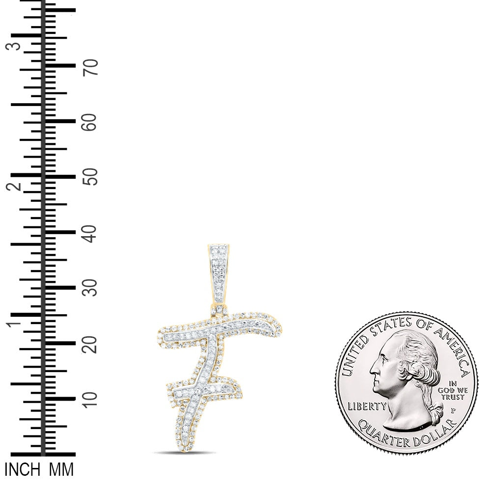 0.69 Ctw Natural Diamond Cursive Initial Letter Alphabet F Pendant in 10k Yellow Gold