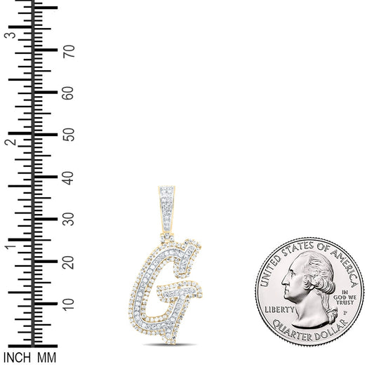 0.76 Ctw Natural Diamond Cursive Initial Letter Alphabet G Pendant in 10k Yellow Gold