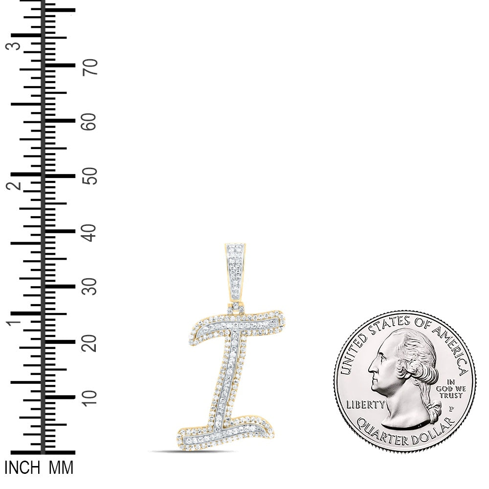 0.69 Ctw Natural Diamond Cursive Initial Letter Alphabet I Pendant in 10k Yellow Gold