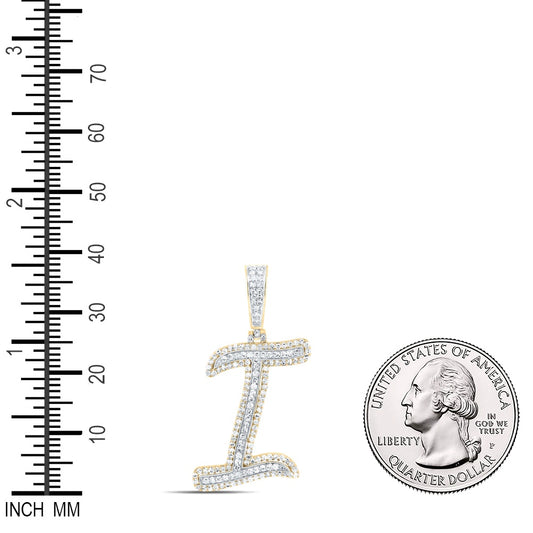 0.69 Ctw Natural Diamond Cursive Initial Letter Alphabet I Pendant in 10k Yellow Gold