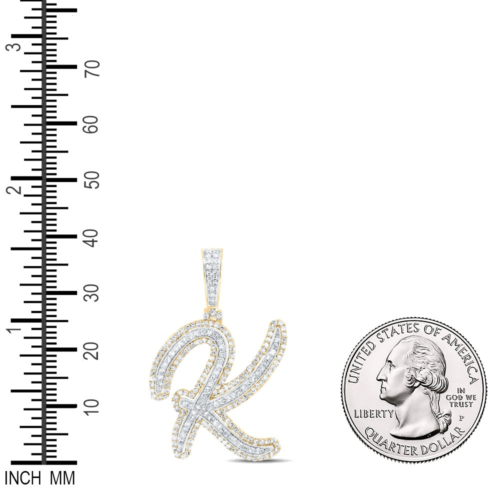 0.97 Ctw Natural Diamond Cursive Initial Letter Alphabet K Pendant in 10k Yellow Gold