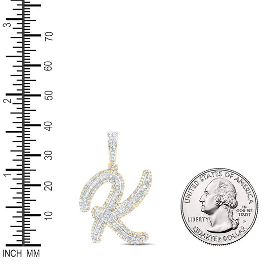 0.97 Ctw Natural Diamond Cursive Initial Letter Alphabet K Pendant in 10k Yellow Gold