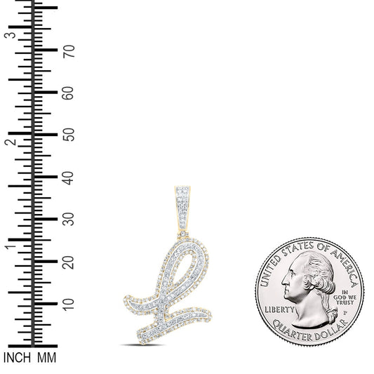 0.86 Ctw Natural Diamond Cursive Initial Letter Alphabet L Pendant in 10k Yellow Gold