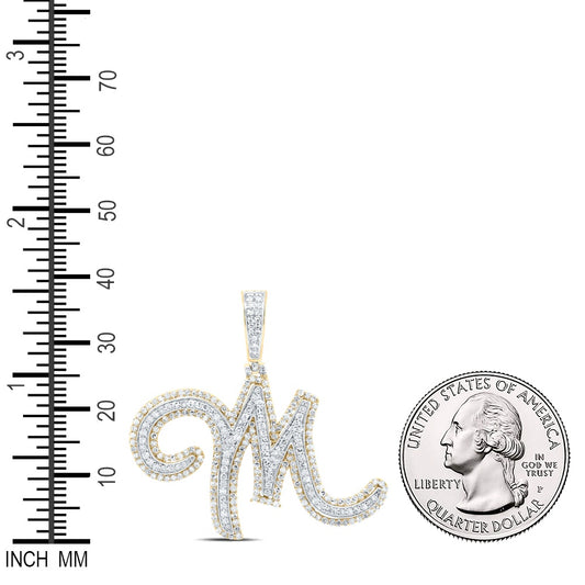 1.23 Ctw Natural Diamond Cursive Initial Letter Alphabet M Pendant in 10k Yellow Gold