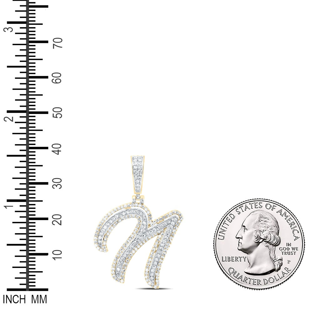 0.89 Ctw Natural Diamond Cursive Initial Letter Alphabet N Pendant in 10k Yellow Gold