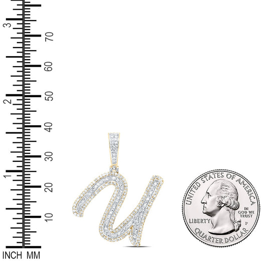 0.97 Ctw Natural Diamond Cursive Initial Letter Alphabet U Pendant in 10k Yellow Gold