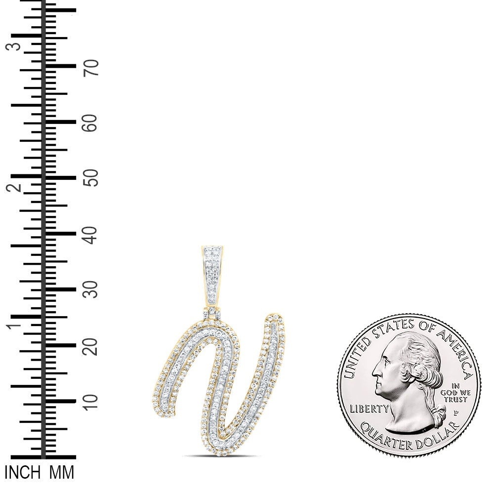 0.89 Ctw Natural Diamond Cursive Initial Letter Alphabet V Pendant in 10k Yellow Gold