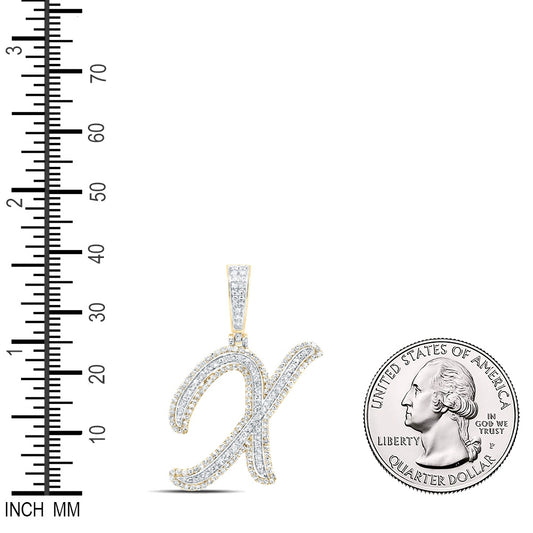 0.9 Ctw Natural Diamond Cursive Initial Letter Alphabet X Pendant in 10k Yellow Gold