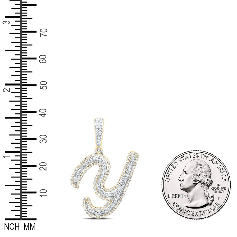 0.92 Ctw Natural Diamond Cursive Initial Letter Alphabet Y Pendant in 10k Yellow Gold
