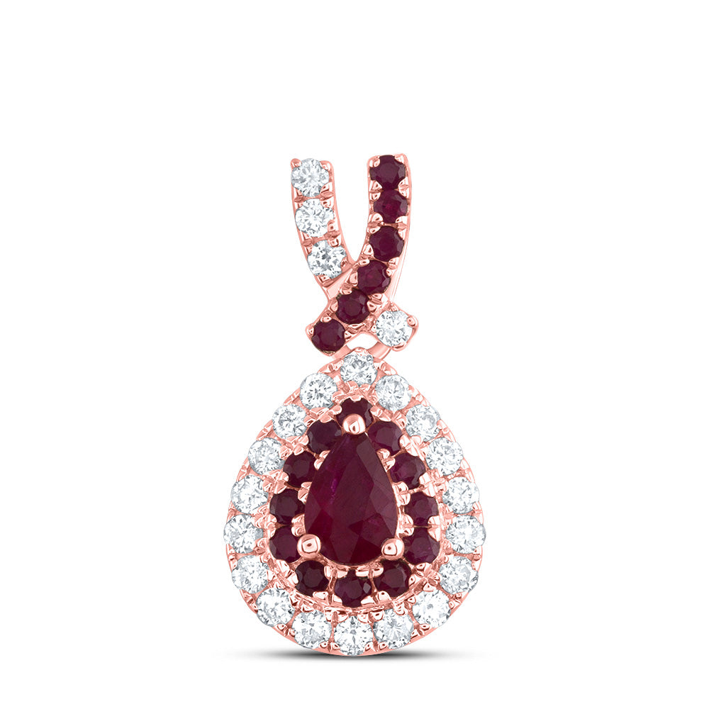 0.41 Ctw Natural Diamond Red Teardrop Pendant in 14k Rose Gold