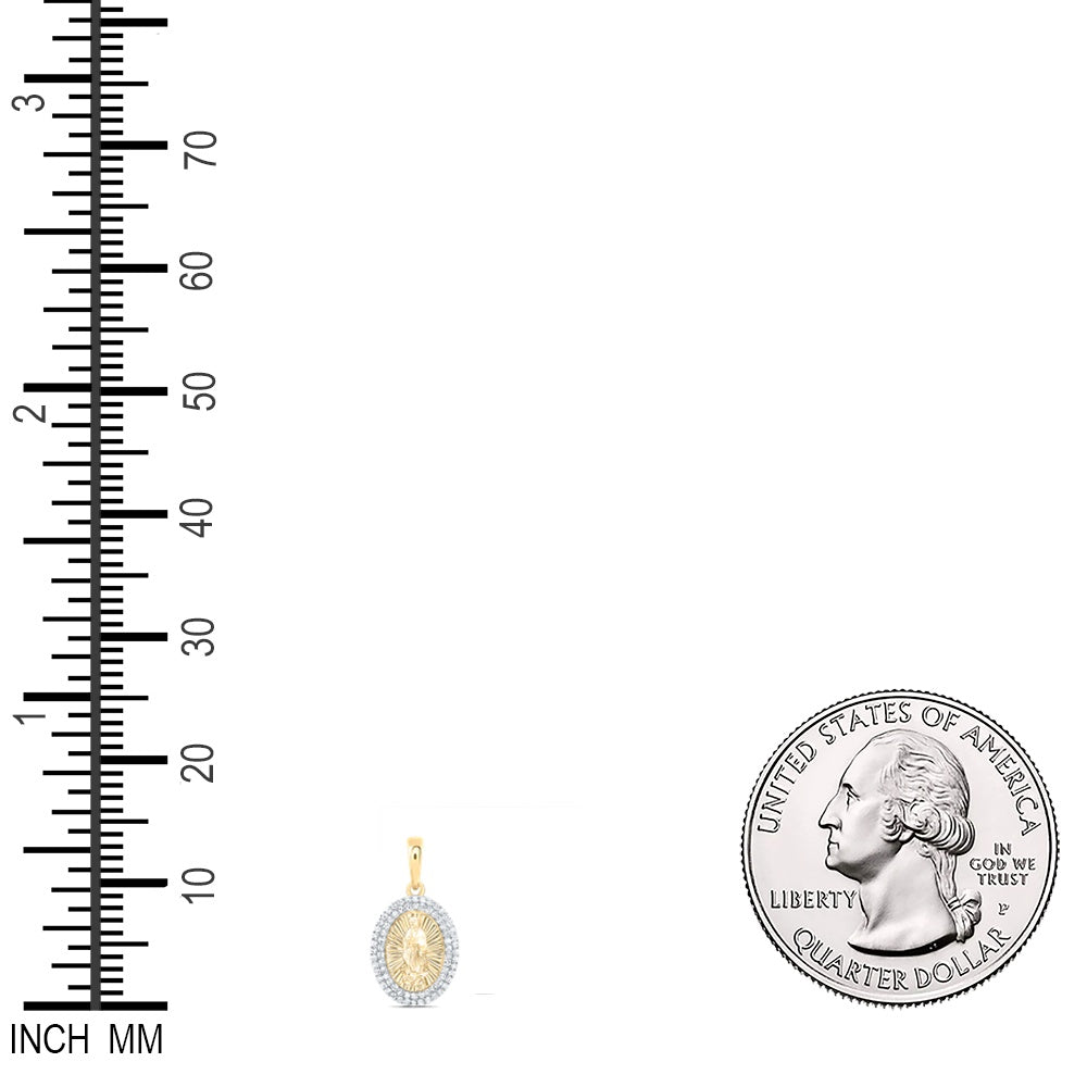 0.29 Ctw Natural Diamond Mother Mary Oval Pendant in 14k Yellow Gold