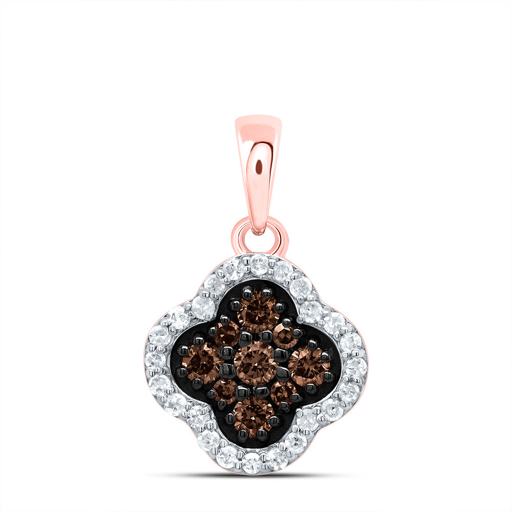 0.26 Ctw Natural Diamond Brown Clover Fashion Pendant in 14k Rose Gold