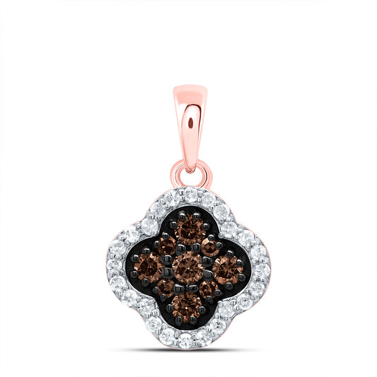 0.26 Ctw Natural Diamond Brown Clover Fashion Pendant in 14k Rose Gold