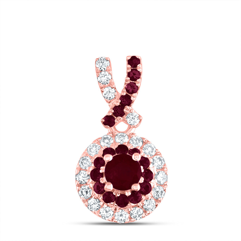 0.34 Ctw Natural Diamond Colored Stone Round Shaped Pendant in 14k Rose Gold