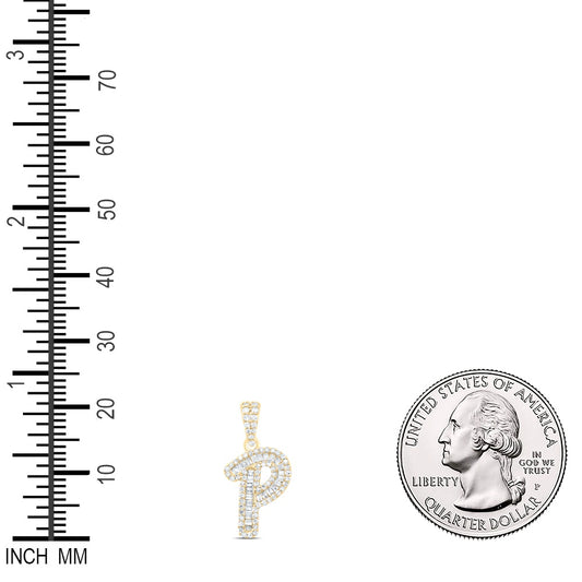 0.31 Ctw Natural Diamond Baguette Hiphop Initial Letter P Pendant in 10k Yellow Gold