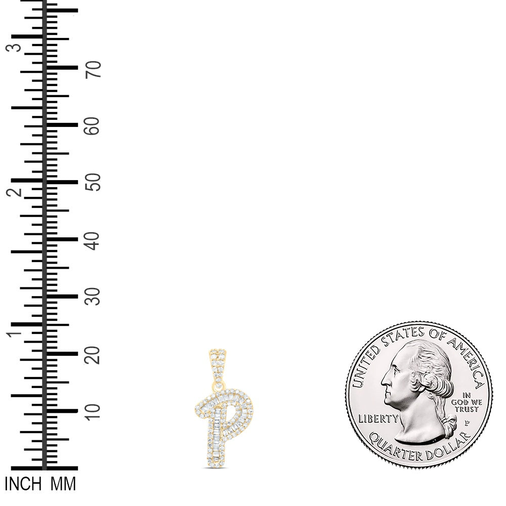 0.31 Ctw Natural Diamond Baguette Hiphop Initial Letter P Pendant in 10k Yellow Gold