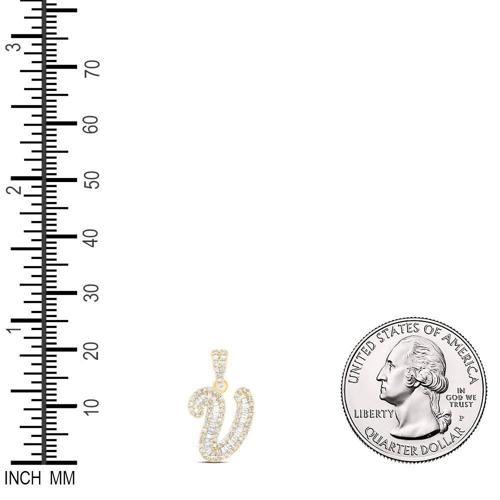 0.37 Ctw Natural Diamond Hiphop Cursive Initial Letter V Pendant in 10k Yellow Gold