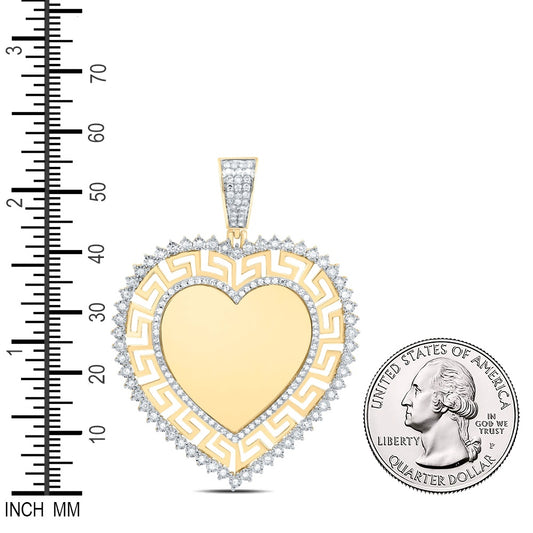0.56 Ctw Natural Diamond Greek Heart Memory Picture Frame Pendant in 10k Yellow Gold