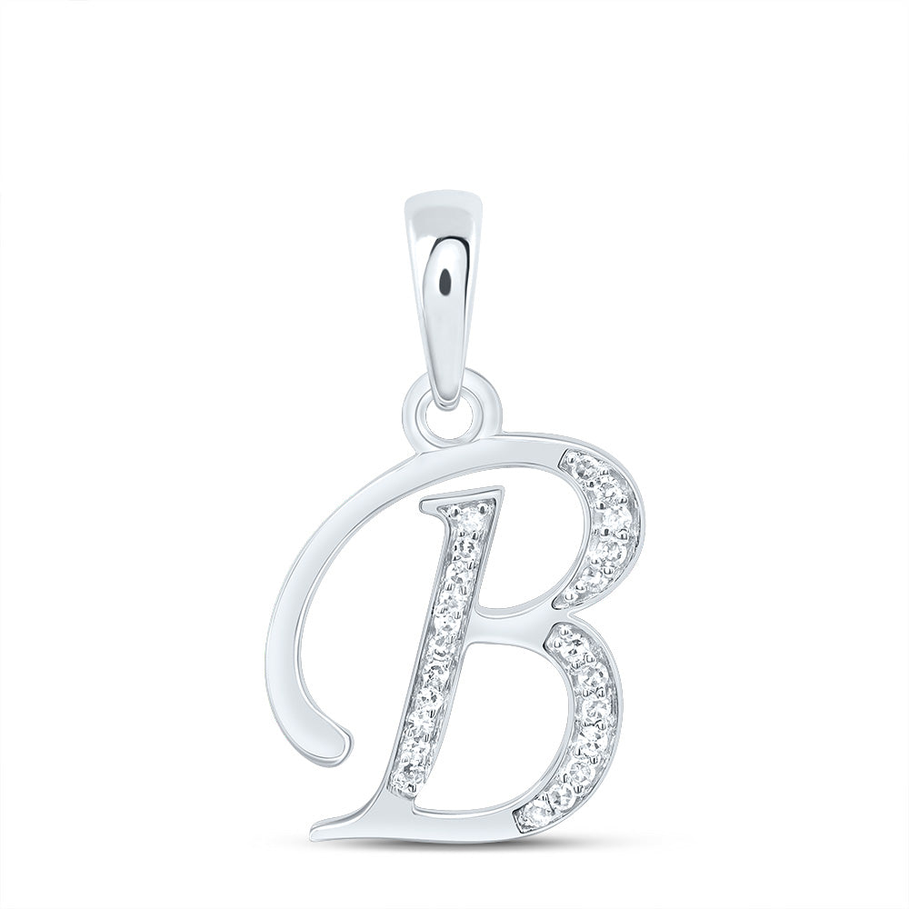 0.09 Ctw Natural Diamond Designer Initial Letter B Pendant in 10k White Gold