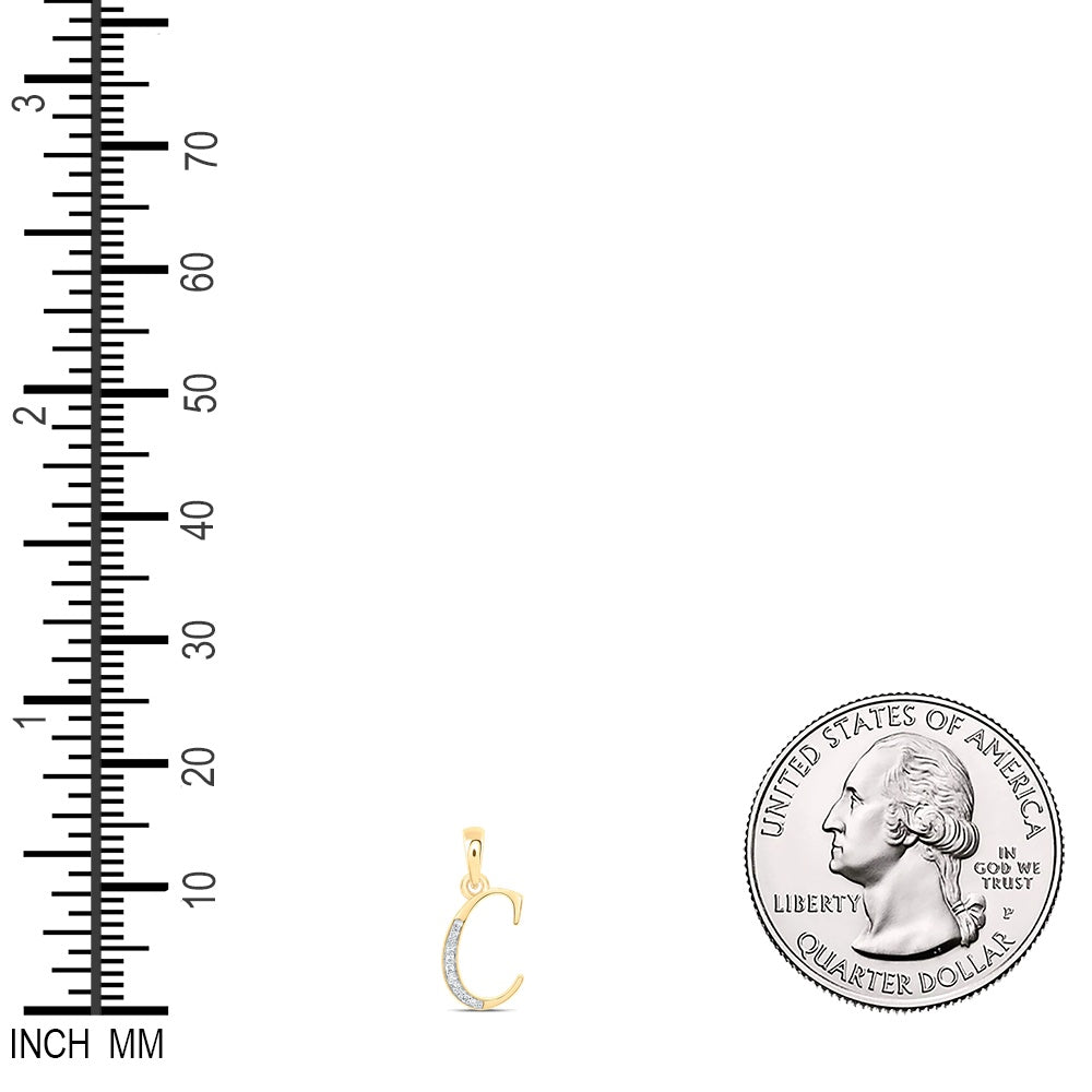 0.05 Ctw Natural Diamond Designer Initial Letter C Pendant in 10k Yellow Gold