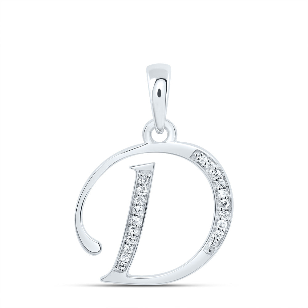 0.08 Ctw Natural Diamond Designer Initial Letter D Pendant in 10k White Gold