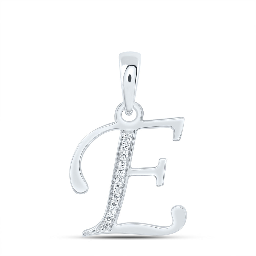 0.05 Ctw Natural Diamond Designer Initial Letter E Pendant in 10k White Gold