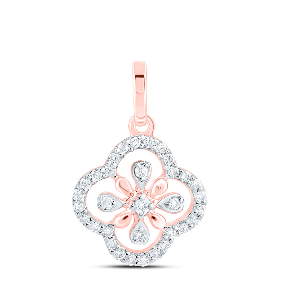0.1 Ctw Natural Diamond Clover Fashion Gift Pendant in 10k Rose Gold
