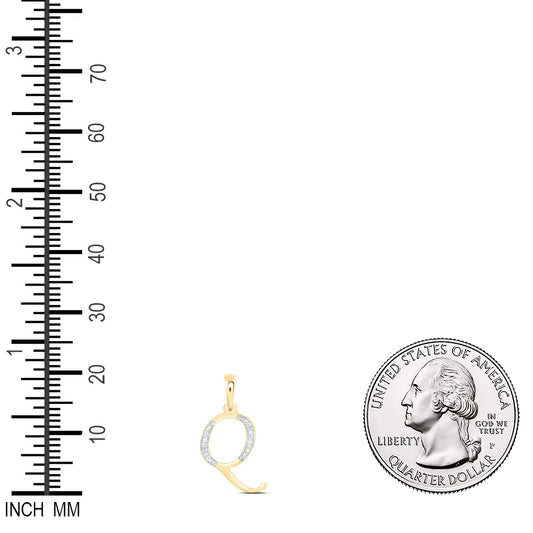 0.09 Ctw Natural Diamond Designer Initial Letter Q Pendant in 10k Yellow Gold