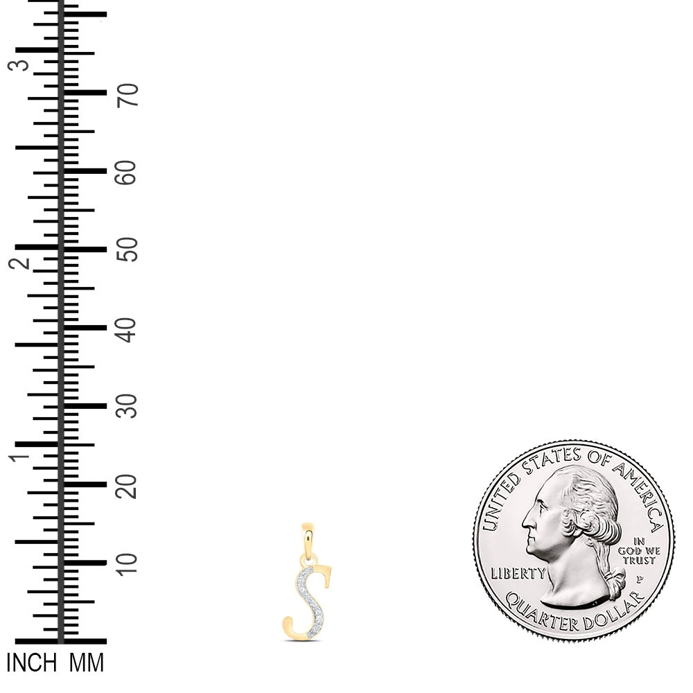 0.06 Ctw Natural Diamond Desinger Initial Letter S Pendant in 10k Yellow Gold