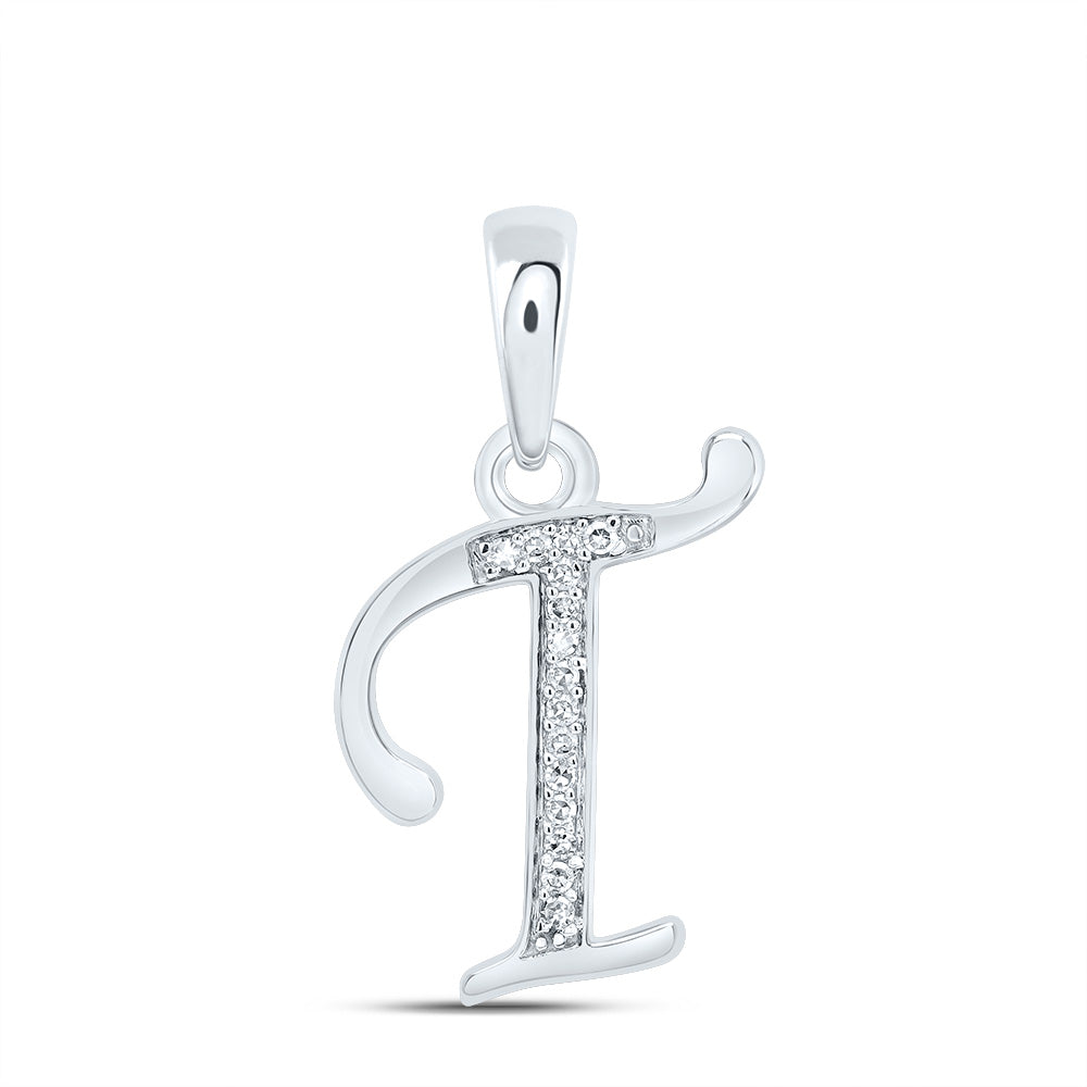 0.06 Ctw Natural Diamond Designer Initial Letter T Pendant in 10k White Gold